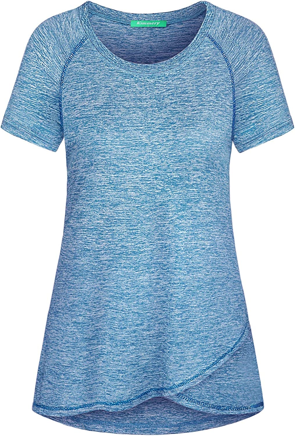 Kimmery Woman Raglan Sleeve Round Neck Irregular Hem Yoga Workout Shirt Sizes M-3XL