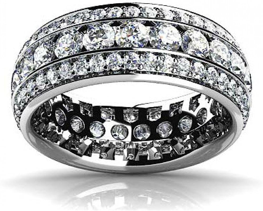 Madina Jewelry 5.00 ct Ladies Three Row Round Cut Diamond Eternity Wedding Band Ring in Platinum