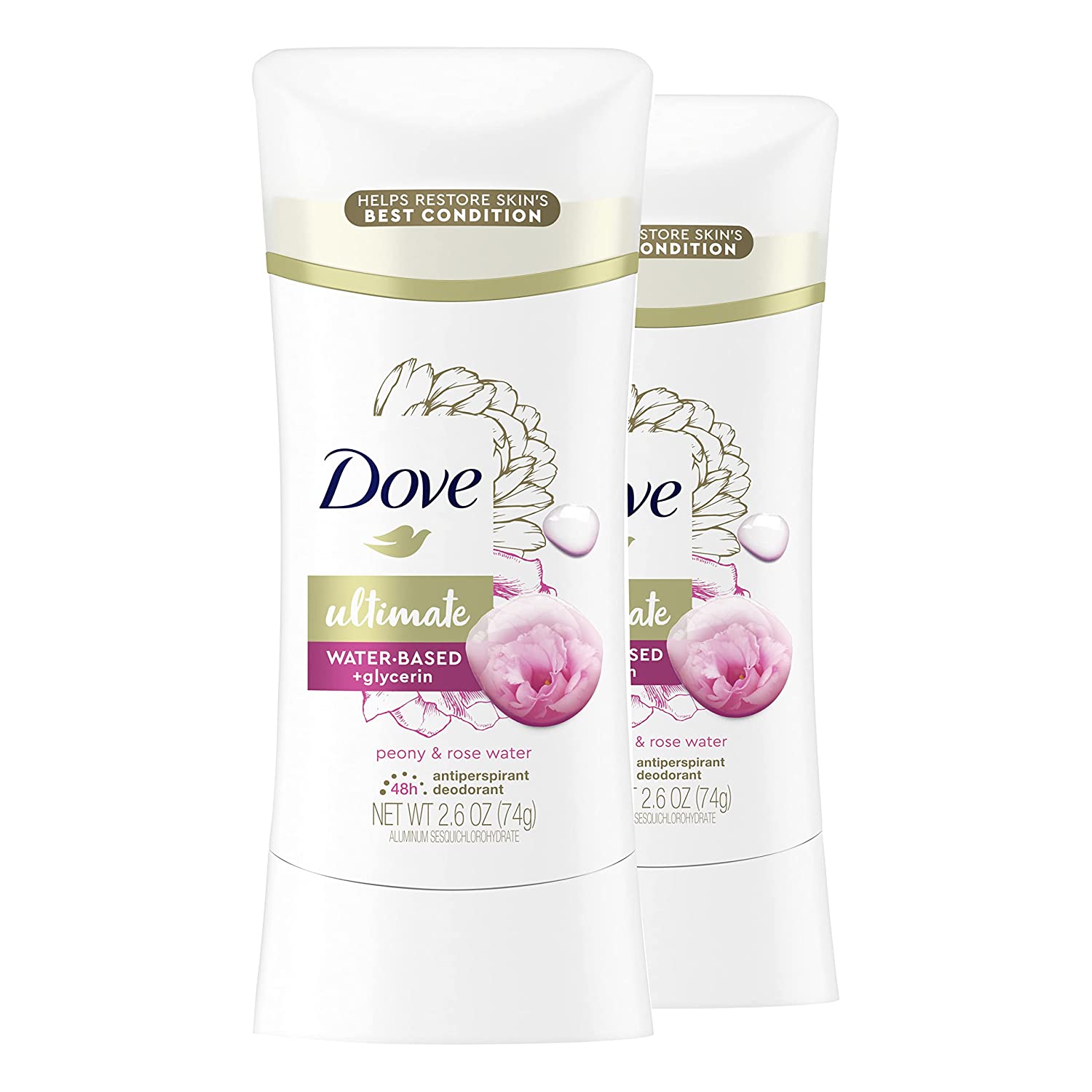 Dove Ultimate Antiperspirant Deodorant Stick Peony and Rose Water 2.6 oz 2 Count