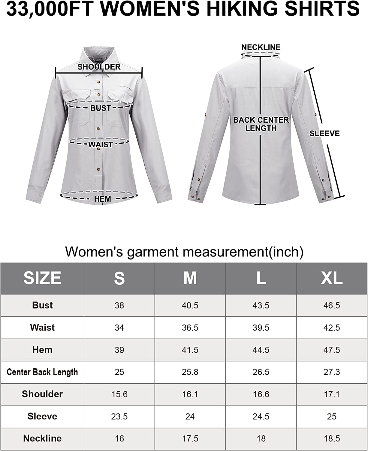 33,000ft Women's UPF 50 UV Sun Protection Shirt, Cool Quick Dry Long Sleeve Outdoor Fishing Hiking Safari Travel Shirt