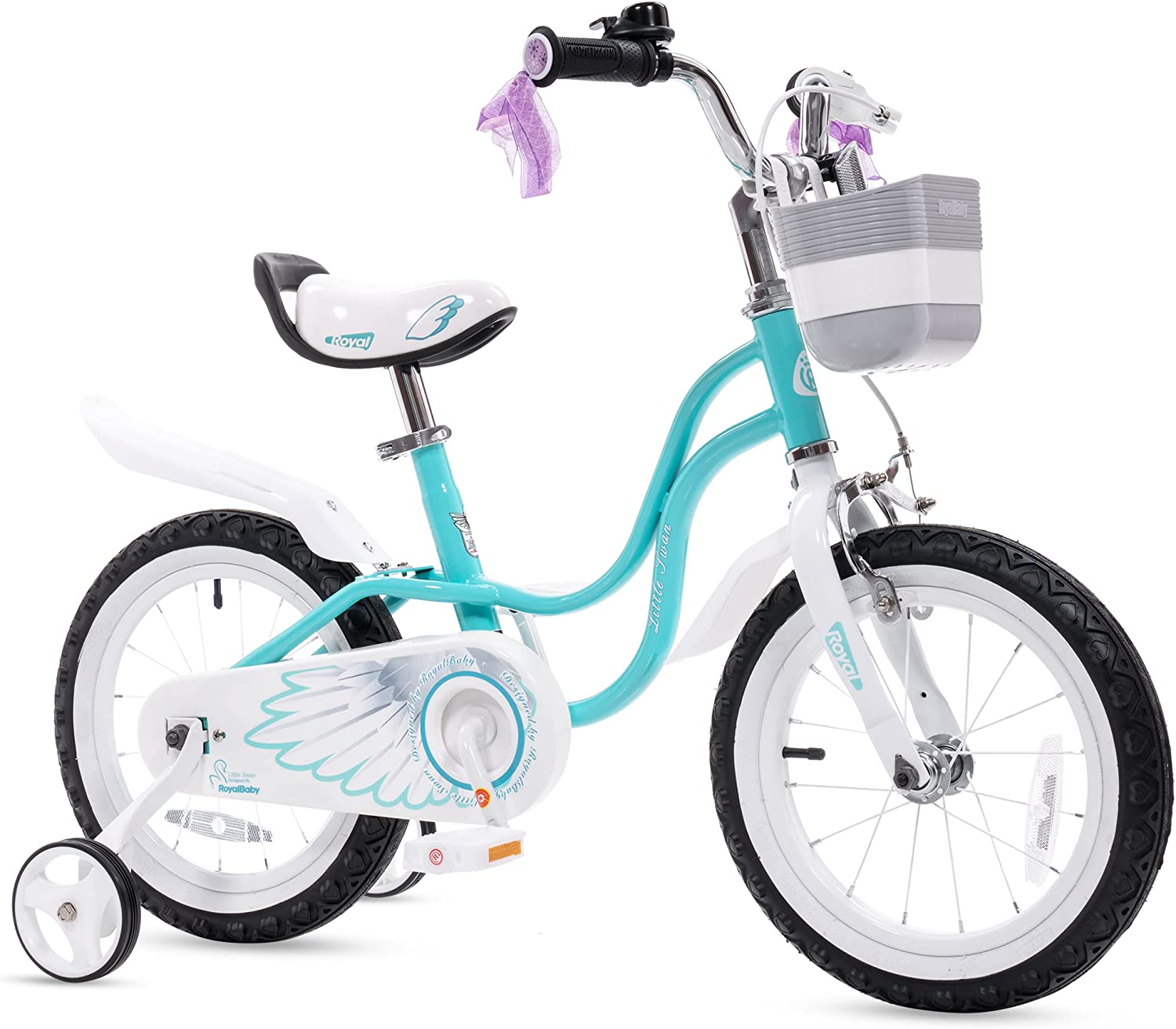 Royalbaby Swan Girls Bike Kids Bicycle, 12 14 16 18 Inch Wheel Sizes for Ages 3 to 9 Years, Multiple Colors with Basket