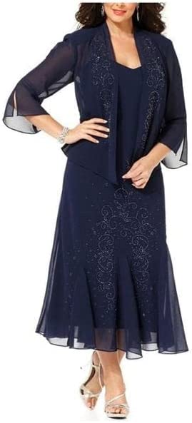 R&M Richards Women's Plus Size Beaded Chiffon Jacket Dress