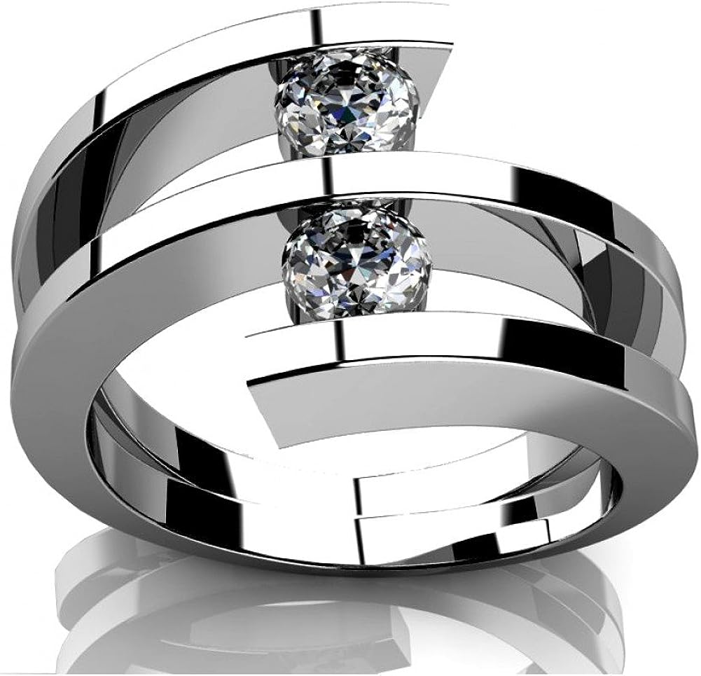 Madina Jewelry 0.60 ct Two Round Cut Diamonds Anniversary Ring in 14 kt White Gold