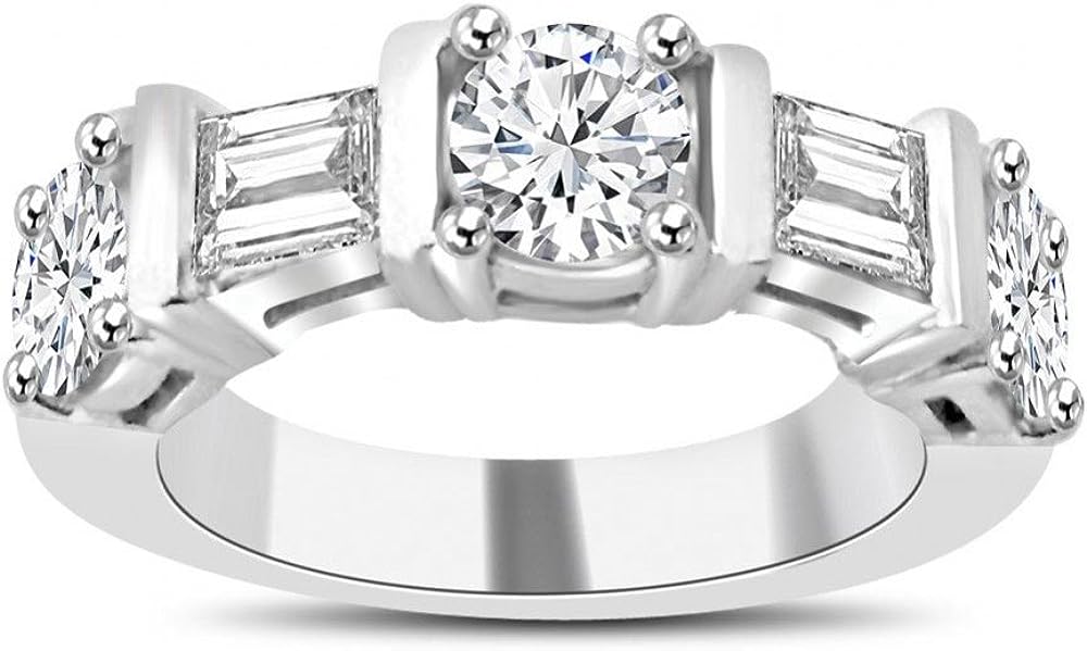 Madina Jewelry 1.54 ct Round and Baguette Cut Diamond Wedding Band Ring in 18 kt White Gold