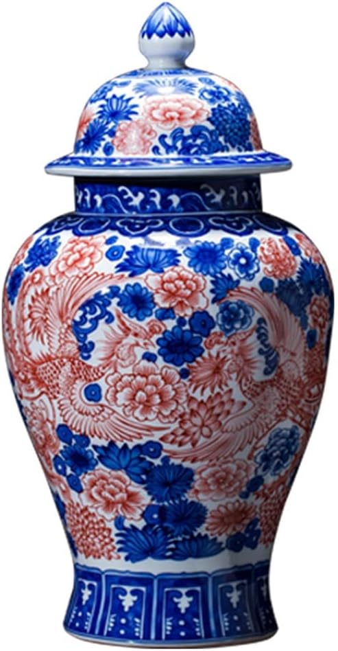 RENSLAT Jingdezhen Porcelain Antique Jar Blue and White Glaze Red General Tank Glaze