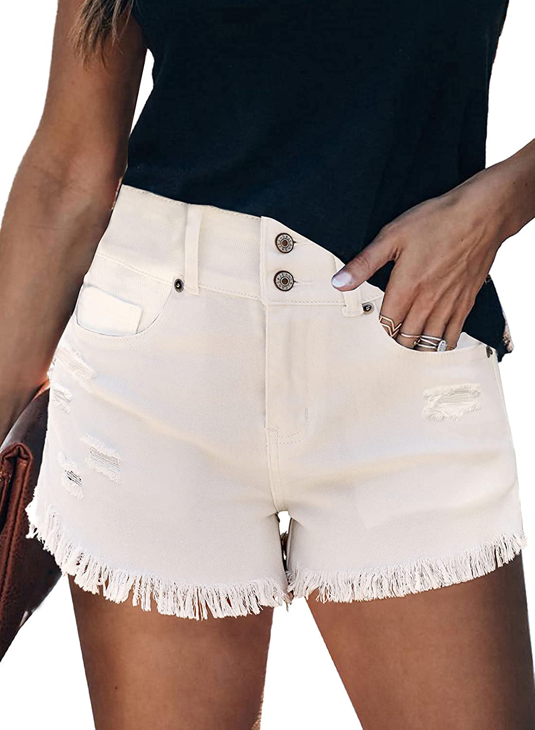 GRAPENT Women's High Waisted Ripped Stretchy Denim Hot Short Summer Jean Shorts